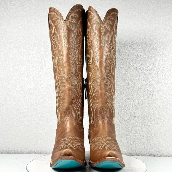 Tan Heeled Boots with Intricate Embroidery - Picture 5 of 12